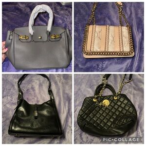 Lot of 4 purses 2 black 1 grey 1 cream